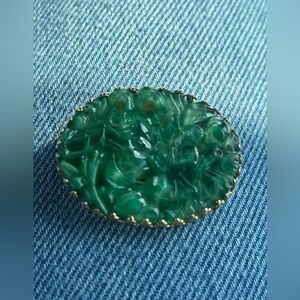 Napier vintage green faux jade gold toned brooch